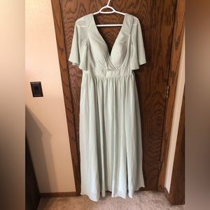 Sage Flutter Sleeve Bridesmaid Dress